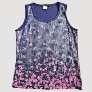 * PEER TEE Purple Star Print Sequined Tank Top Girls L Size 10-12